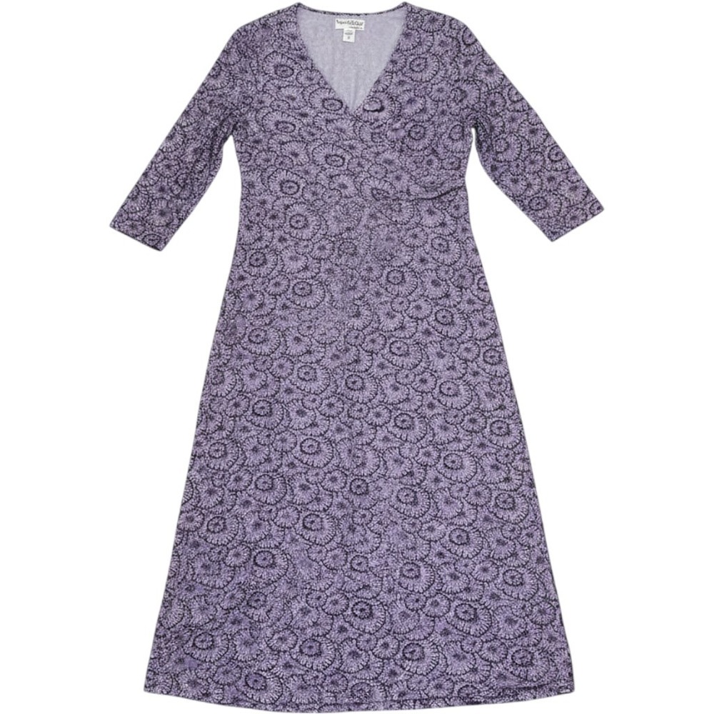 NorthStyle Dress Womens Medium Purple Floral Lace Ruched Midi Modest Long Sleeve